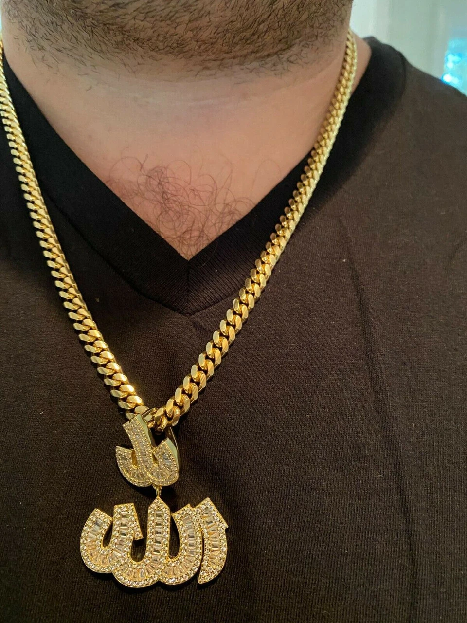 Real 925 Sterling Silver Iced Baguette Men Diamond Allah Arabic Pendant Necklace 13 Real 925 Sterling Silver Iced Baguette Men Diamond Allah Arabic Pendant Necklace - Image 11