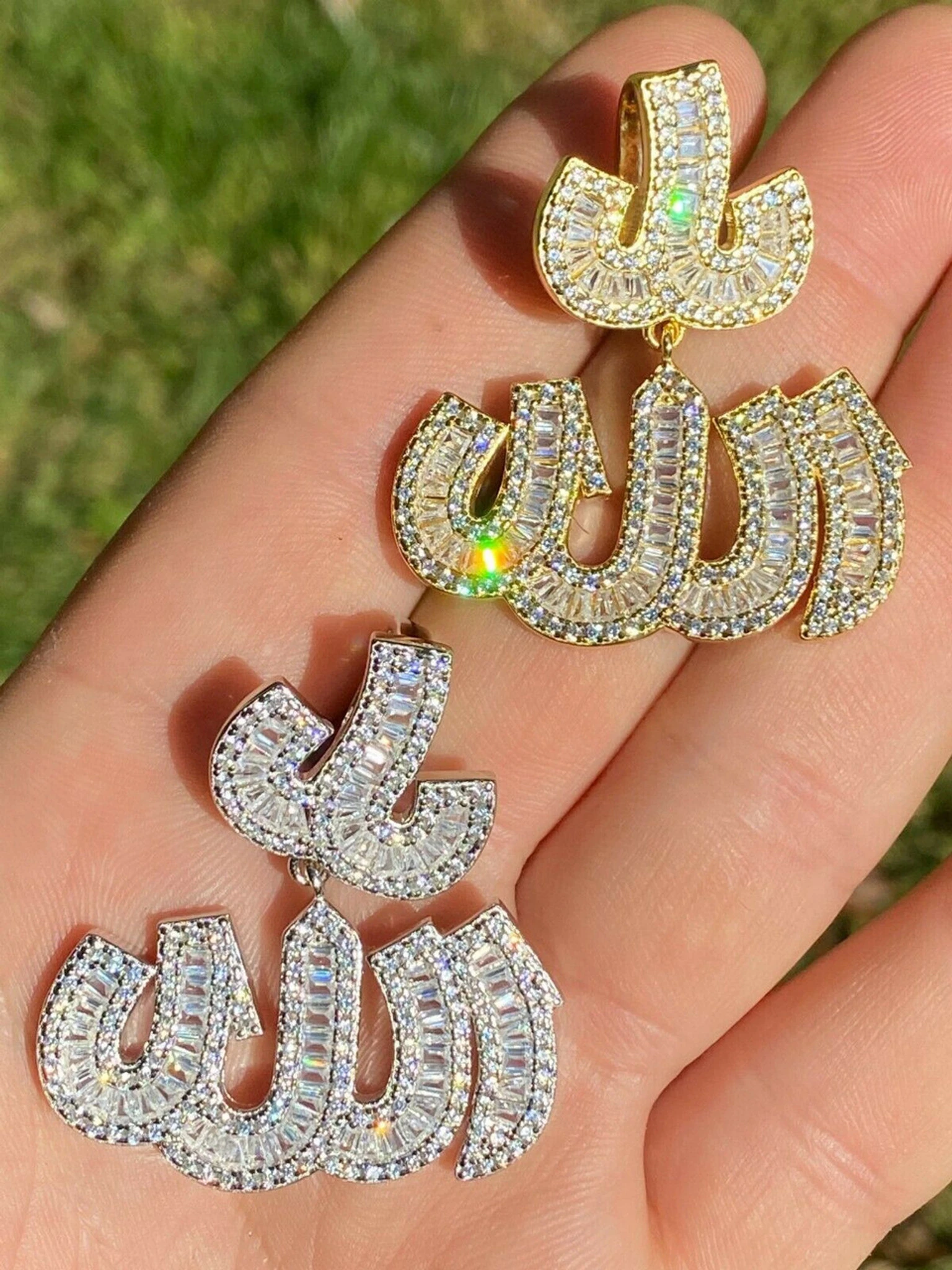 Real 925 Sterling Silver Iced Baguette Men Diamond Allah Arabic Pendant Necklace 3 Real 925 Sterling Silver Iced Baguette Men Diamond Allah Arabic Pendant Necklace