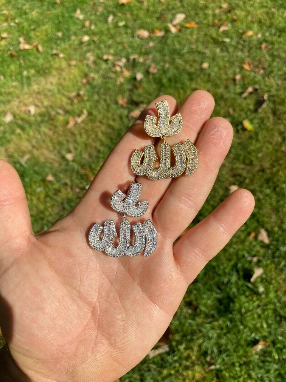 Real 925 Sterling Silver Iced Baguette Men Diamond Allah Arabic Pendant Necklace 5 Real 925 Sterling Silver Iced Baguette Men Diamond Allah Arabic Pendant Necklace - Image 3