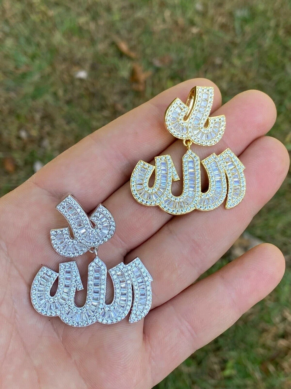 Real 925 Sterling Silver Iced Baguette Men Diamond Allah Arabic Pendant Necklace 7 Real 925 Sterling Silver Iced Baguette Men Diamond Allah Arabic Pendant Necklace - Image 5