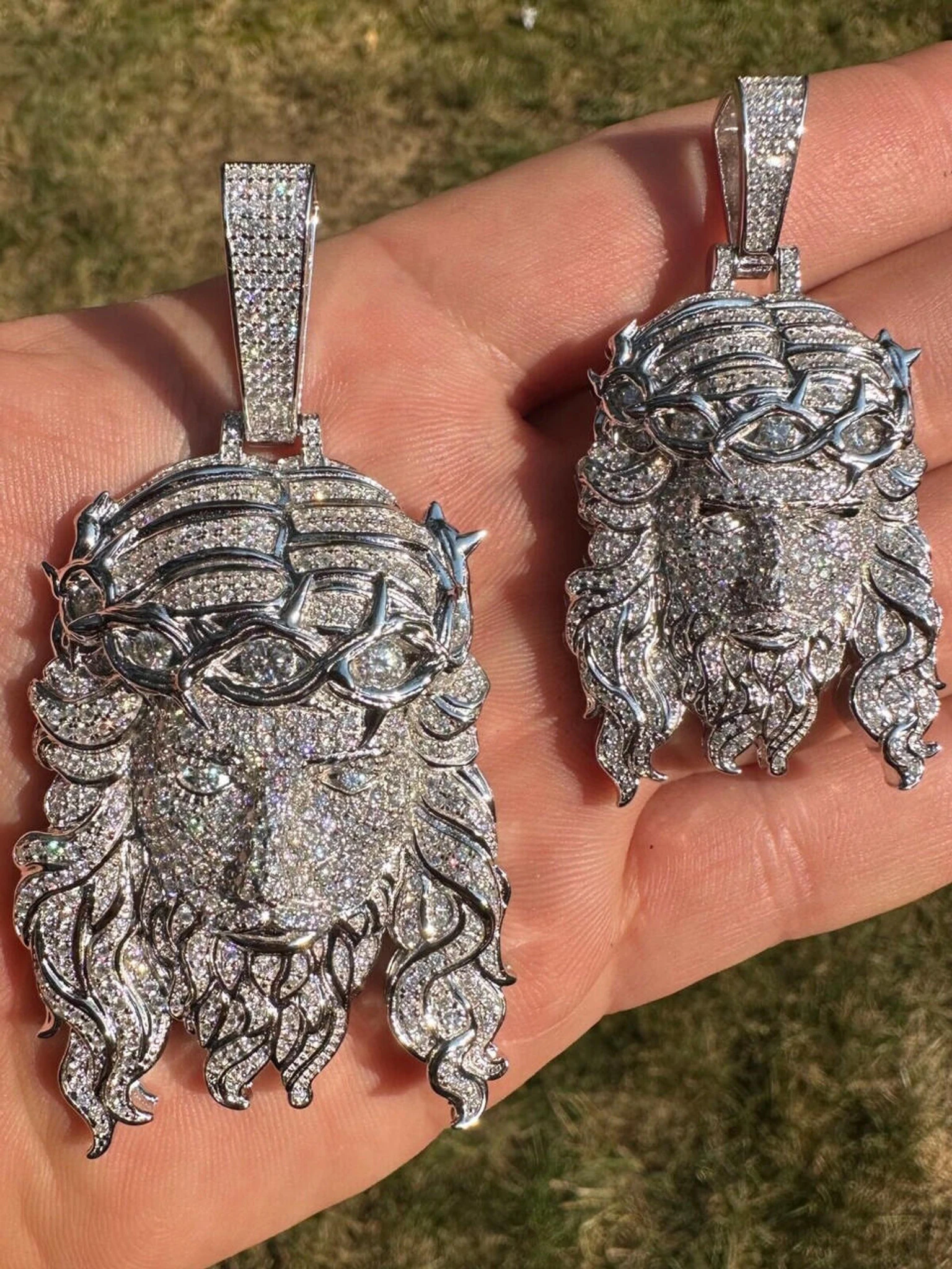 Real 925 Sterling Silver Iced Hip Hop Jesus Piece Pendant Necklace Solid Back 3 Real 925 Sterling Silver Iced Hip Hop Jesus Piece Pendant Necklace Solid Back