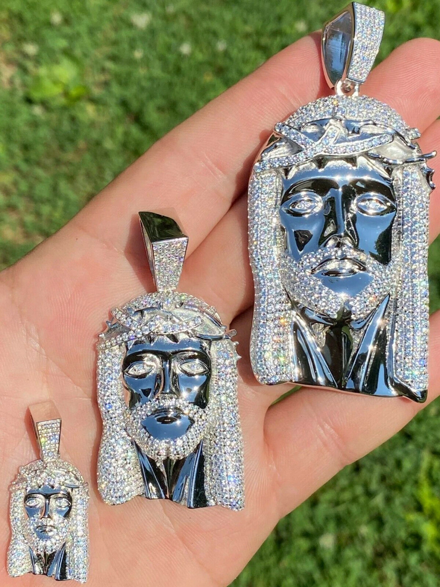 Real 925 Sterling Silver Icy Jesus Piece Flooded Out Pendant Iced Mens Necklace 3 Real 925 Sterling Silver Icy Jesus Piece Flooded Out Pendant Iced Mens Necklace
