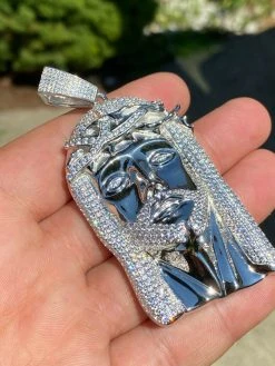 Real 925 Sterling Silver Icy Jesus Piece Flooded Out Pendant Iced Mens Necklace 32 Real 925 Sterling Silver Icy Jesus Piece Flooded Out Pendant Iced Mens Necklace -Harlem Bling Shop harlembling real 925 sterling silver icy jesus piece flooded out pendant iced mens necklace 42279.1664388155