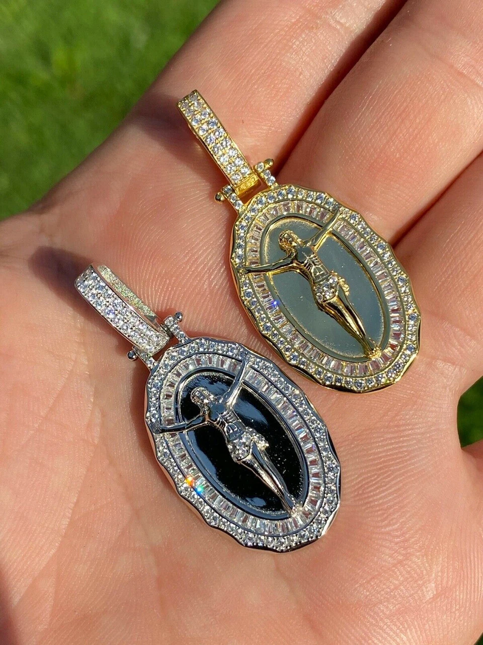 Real 925 Sterling Silver - Jesus Piece Necklace Pendant Iced Baguette Medallion 6 Real 925 Sterling Silver - Jesus Piece Necklace Pendant Iced Baguette Medallion - Image 4