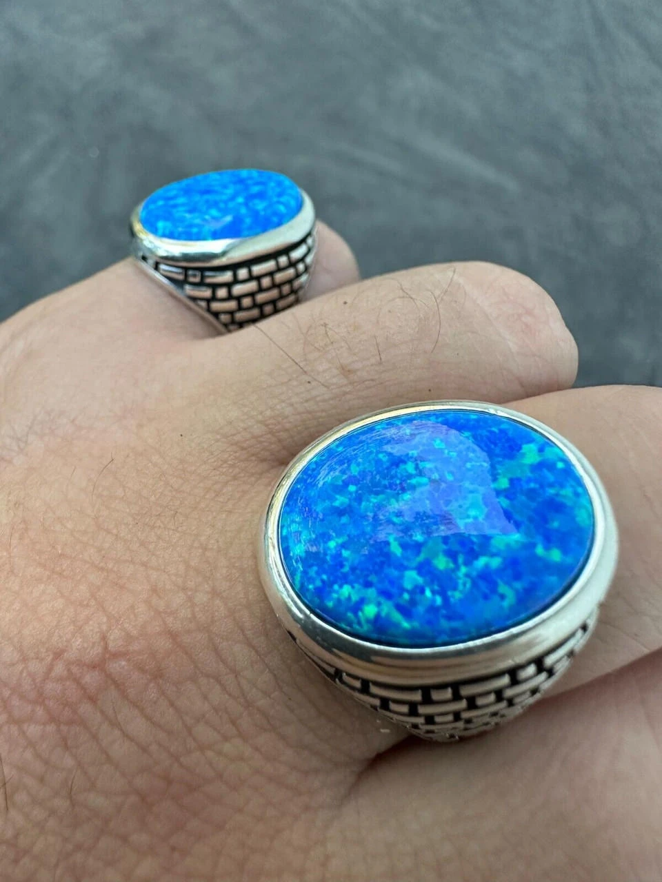 Real 925 Sterling Silver Lab Created Fire Blue Opal Gem Stone Ring Large Mens 8 Real 925 Sterling Silver Lab Created Fire Blue Opal Gem Stone Ring Large Mens - Image 6