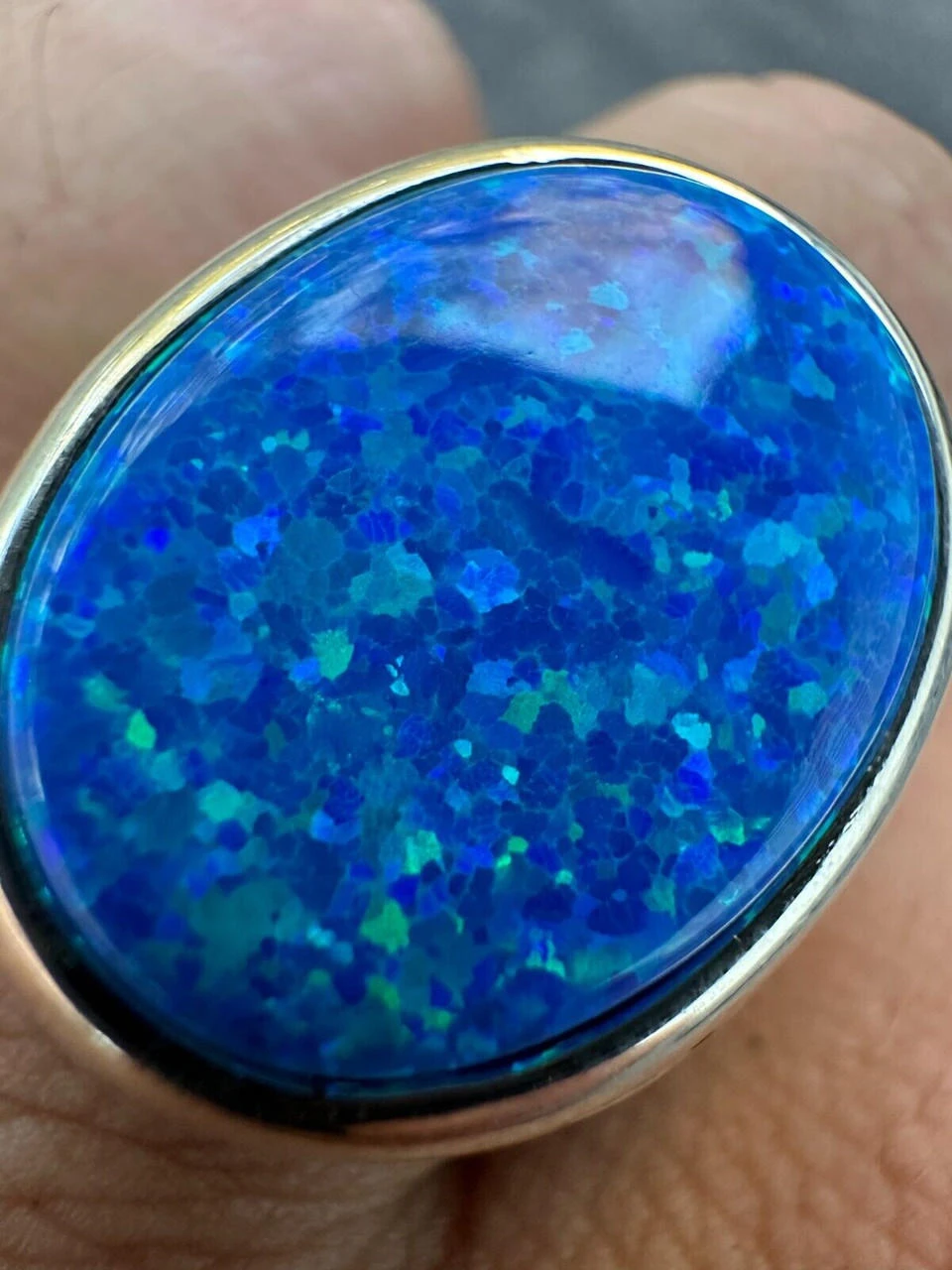 Real 925 Sterling Silver Lab Created Fire Blue Opal Gem Stone Ring Large Mens 9 Real 925 Sterling Silver Lab Created Fire Blue Opal Gem Stone Ring Large Mens - Image 7