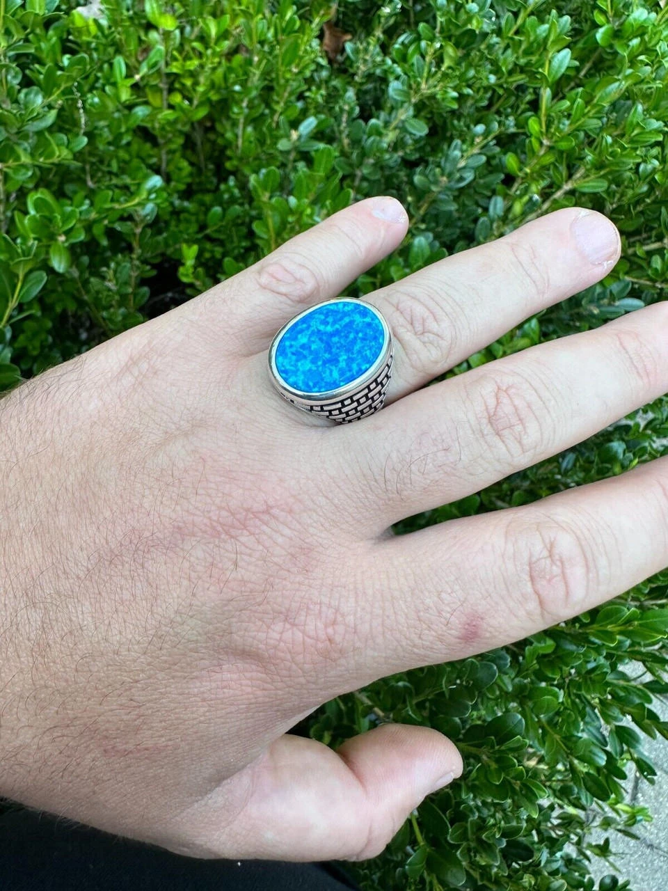 Real 925 Sterling Silver Lab Created Fire Blue Opal Gem Stone Ring Large Mens 13 Real 925 Sterling Silver Lab Created Fire Blue Opal Gem Stone Ring Large Mens - Image 11