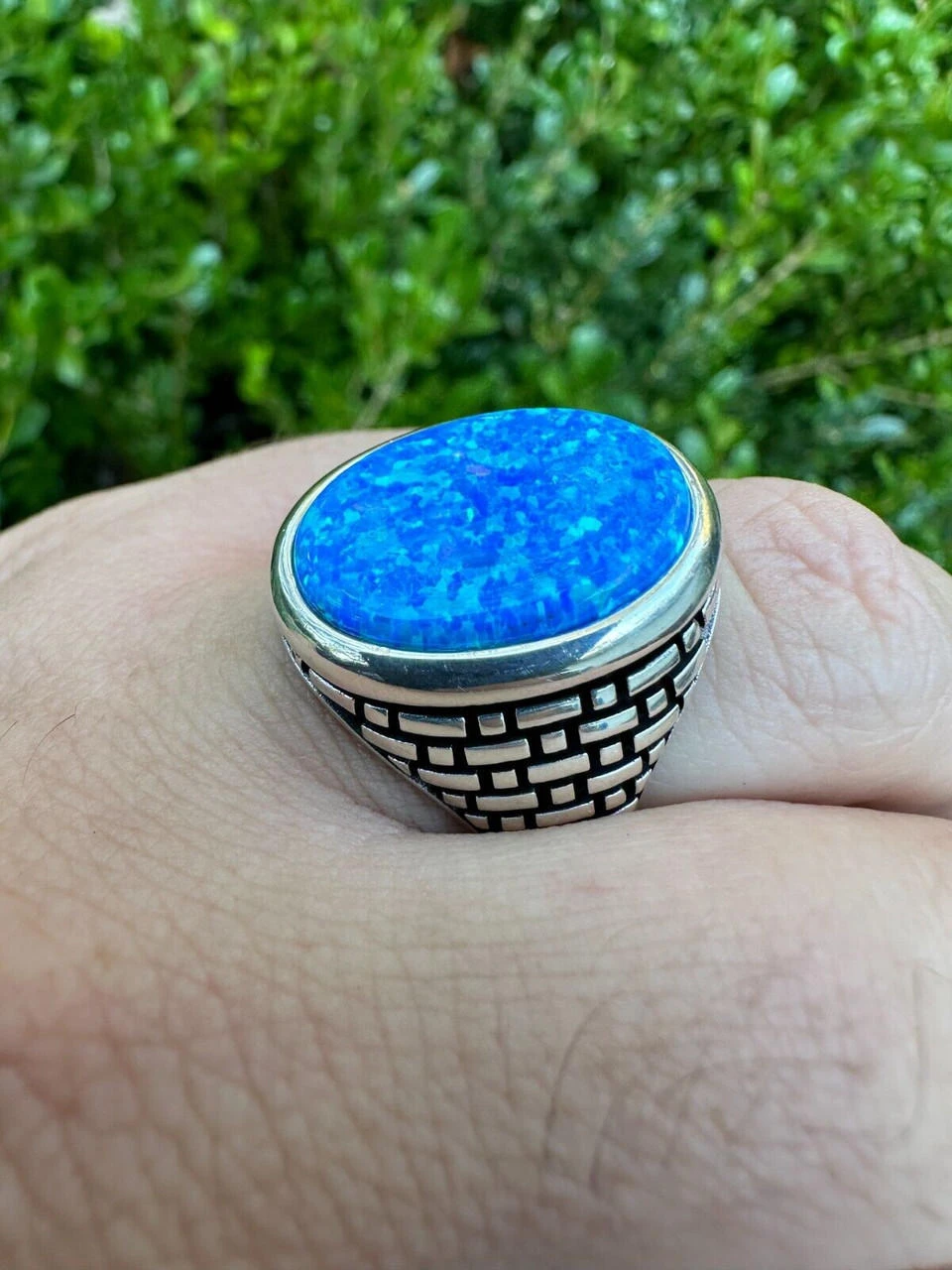 Real 925 Sterling Silver Lab Created Fire Blue Opal Gem Stone Ring Large Mens 14 Real 925 Sterling Silver Lab Created Fire Blue Opal Gem Stone Ring Large Mens - Image 12