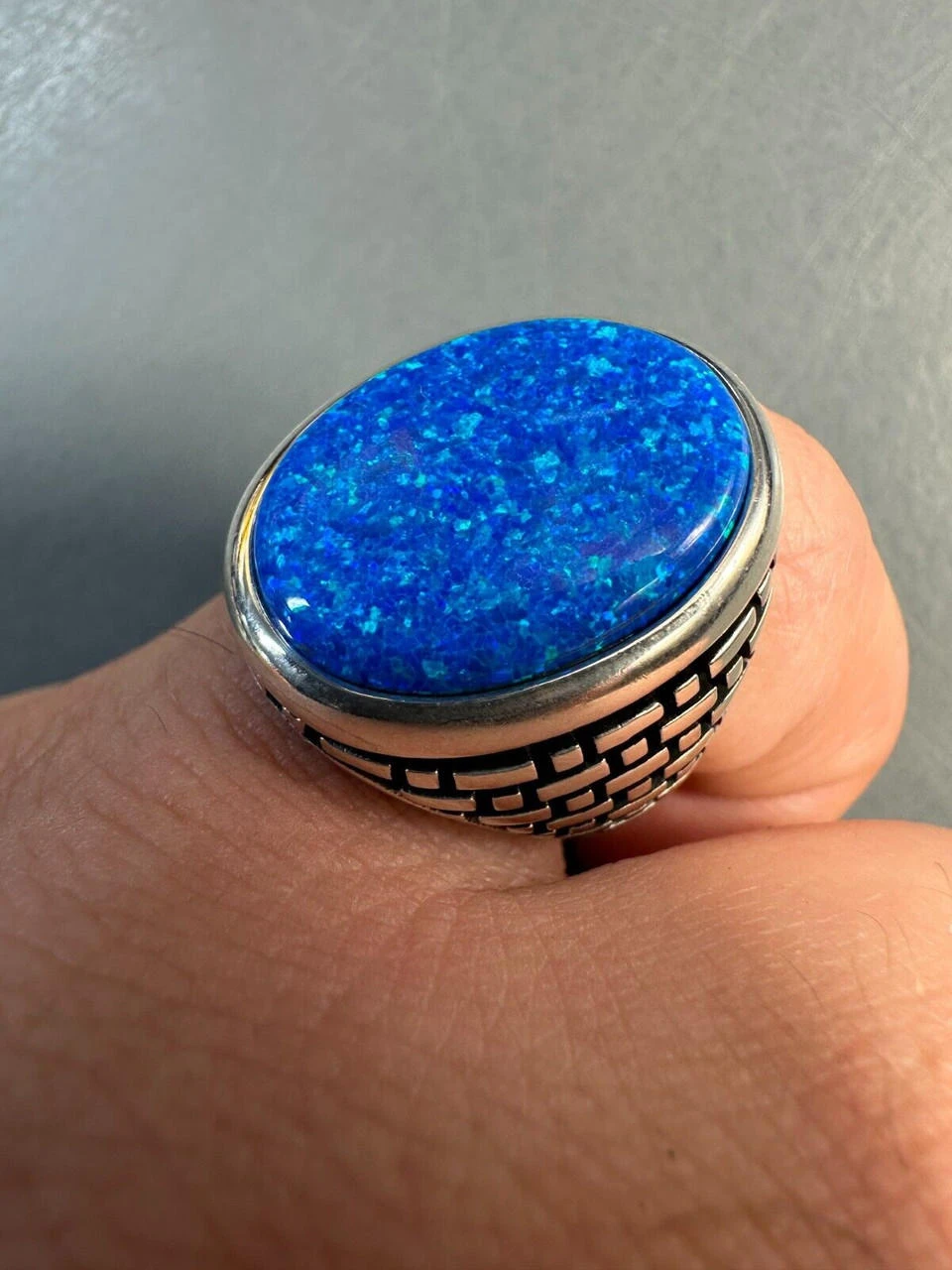 Real 925 Sterling Silver Lab Created Fire Blue Opal Gem Stone Ring Large Mens 19 Real 925 Sterling Silver Lab Created Fire Blue Opal Gem Stone Ring Large Mens - Image 17