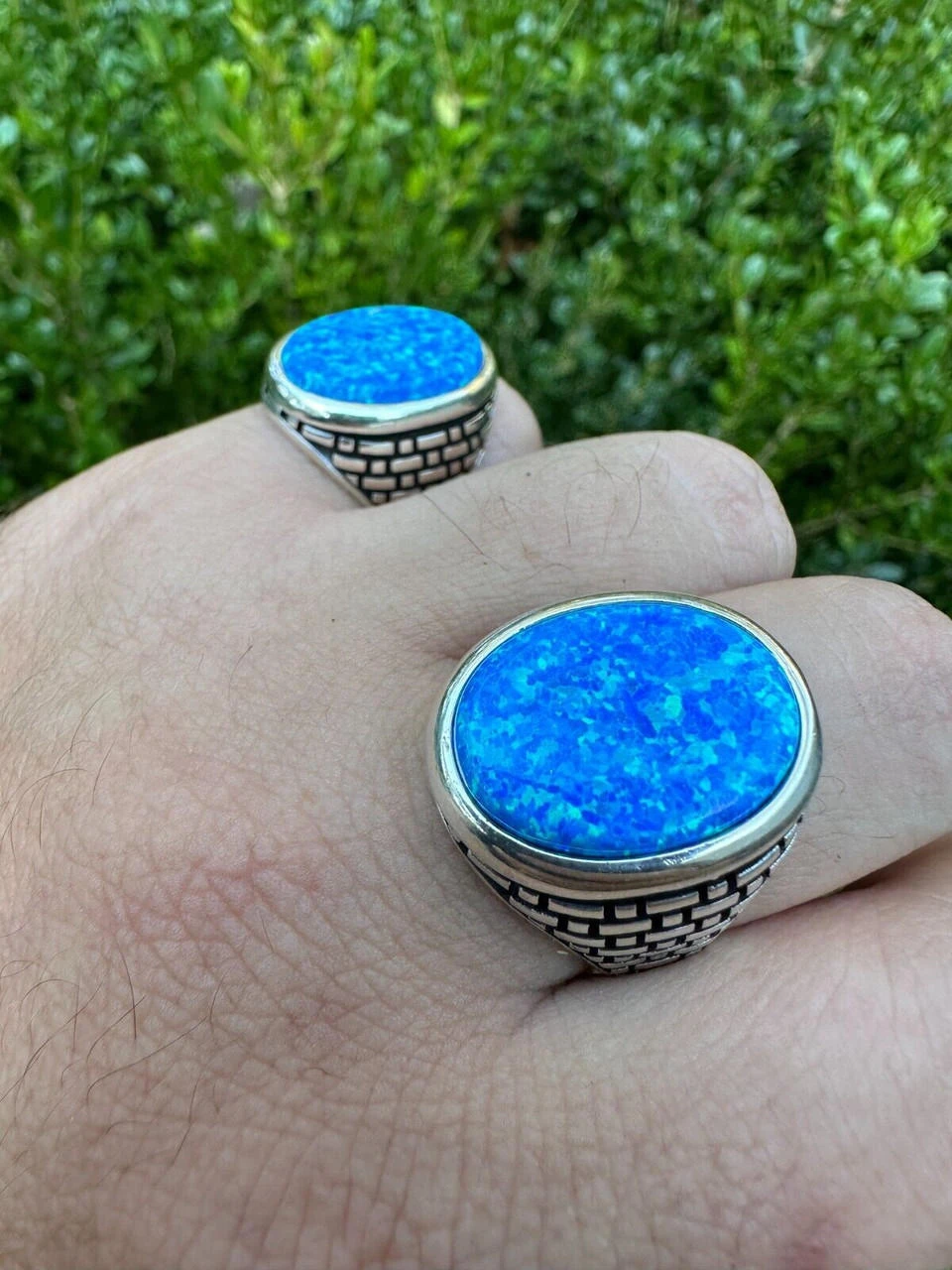 Real 925 Sterling Silver Lab Created Fire Blue Opal Gem Stone Ring Large Mens 18 Real 925 Sterling Silver Lab Created Fire Blue Opal Gem Stone Ring Large Mens - Image 16