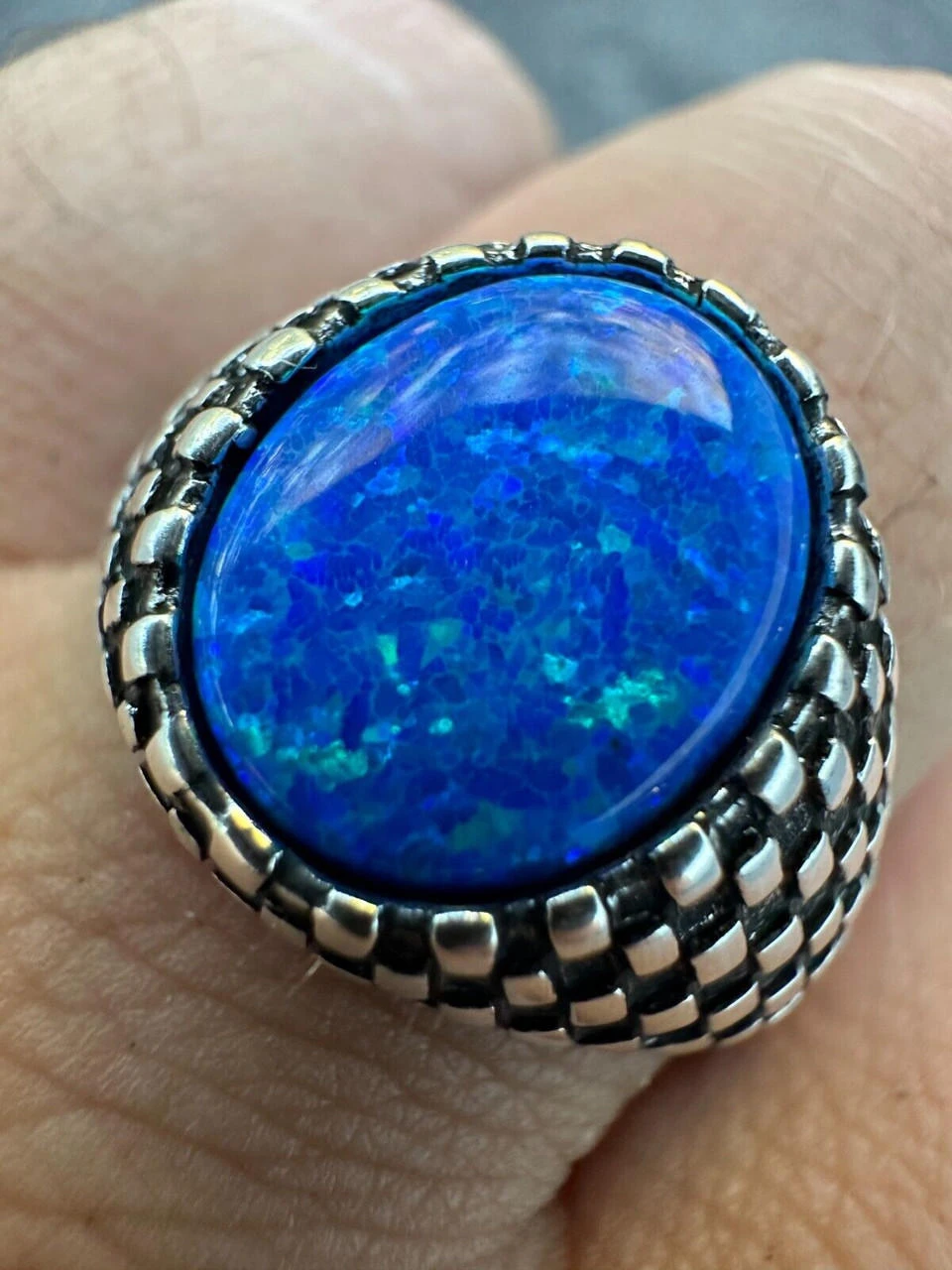 Real 925 Sterling Silver Lab Created Fire Blue Opal Gem Stone Ring Mens Ladies 20 Real 925 Sterling Silver Lab Created Fire Blue Opal Gem Stone Ring Mens Ladies - Image 18