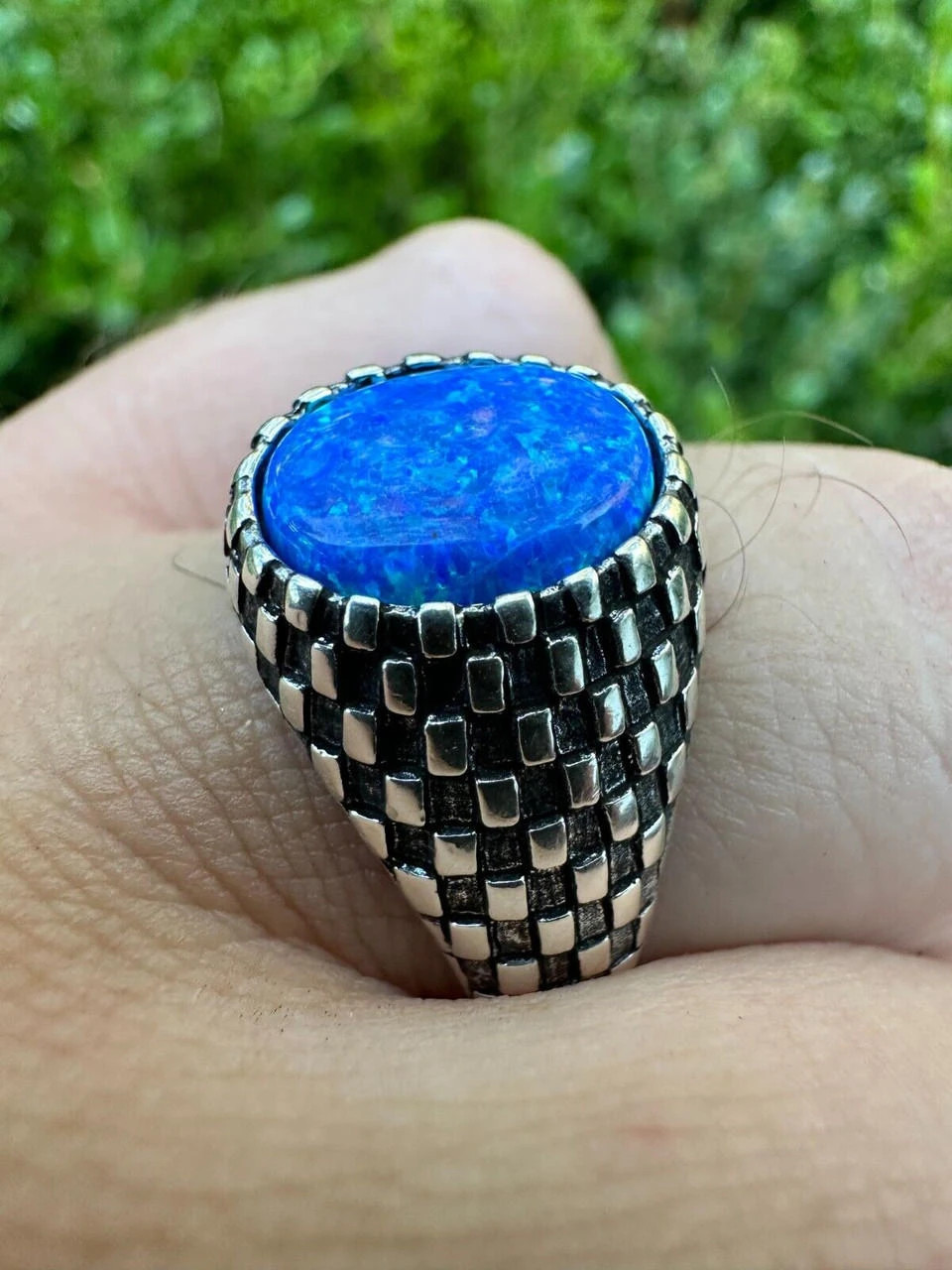 Real 925 Sterling Silver Lab Created Fire Blue Opal Gem Stone Ring Mens Ladies 14 Real 925 Sterling Silver Lab Created Fire Blue Opal Gem Stone Ring Mens Ladies - Image 12