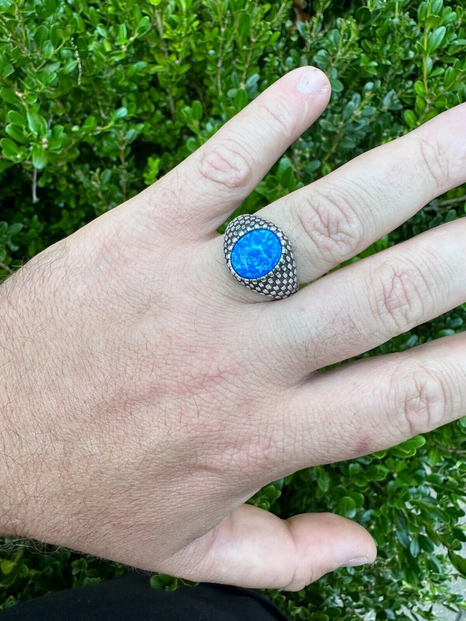 Real 925 Sterling Silver Lab Created Fire Blue Opal Gem Stone Ring Mens Ladies 13 Real 925 Sterling Silver Lab Created Fire Blue Opal Gem Stone Ring Mens Ladies - Image 11