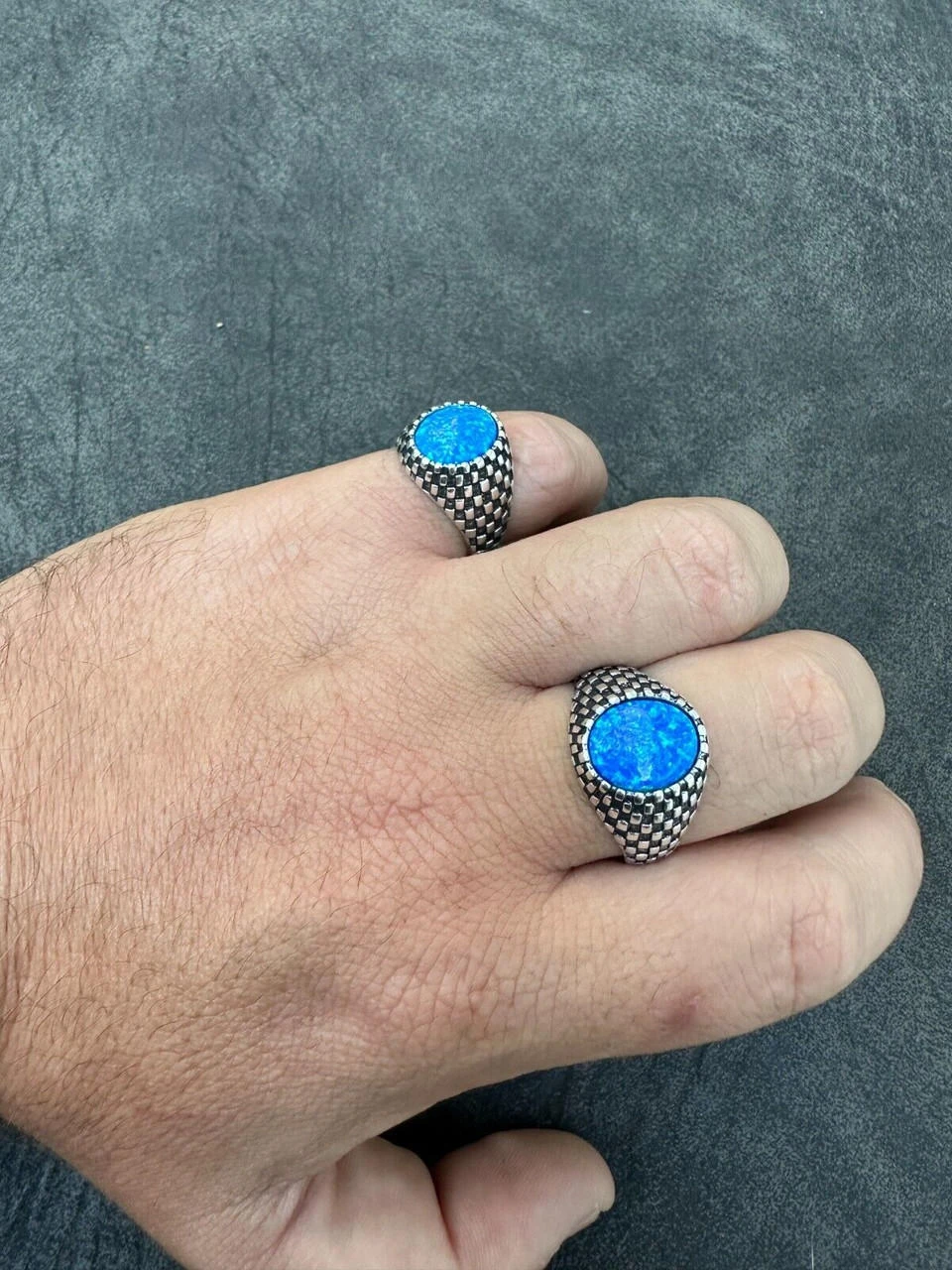 Real 925 Sterling Silver Lab Created Fire Blue Opal Gem Stone Ring Mens Ladies 16 Real 925 Sterling Silver Lab Created Fire Blue Opal Gem Stone Ring Mens Ladies - Image 14