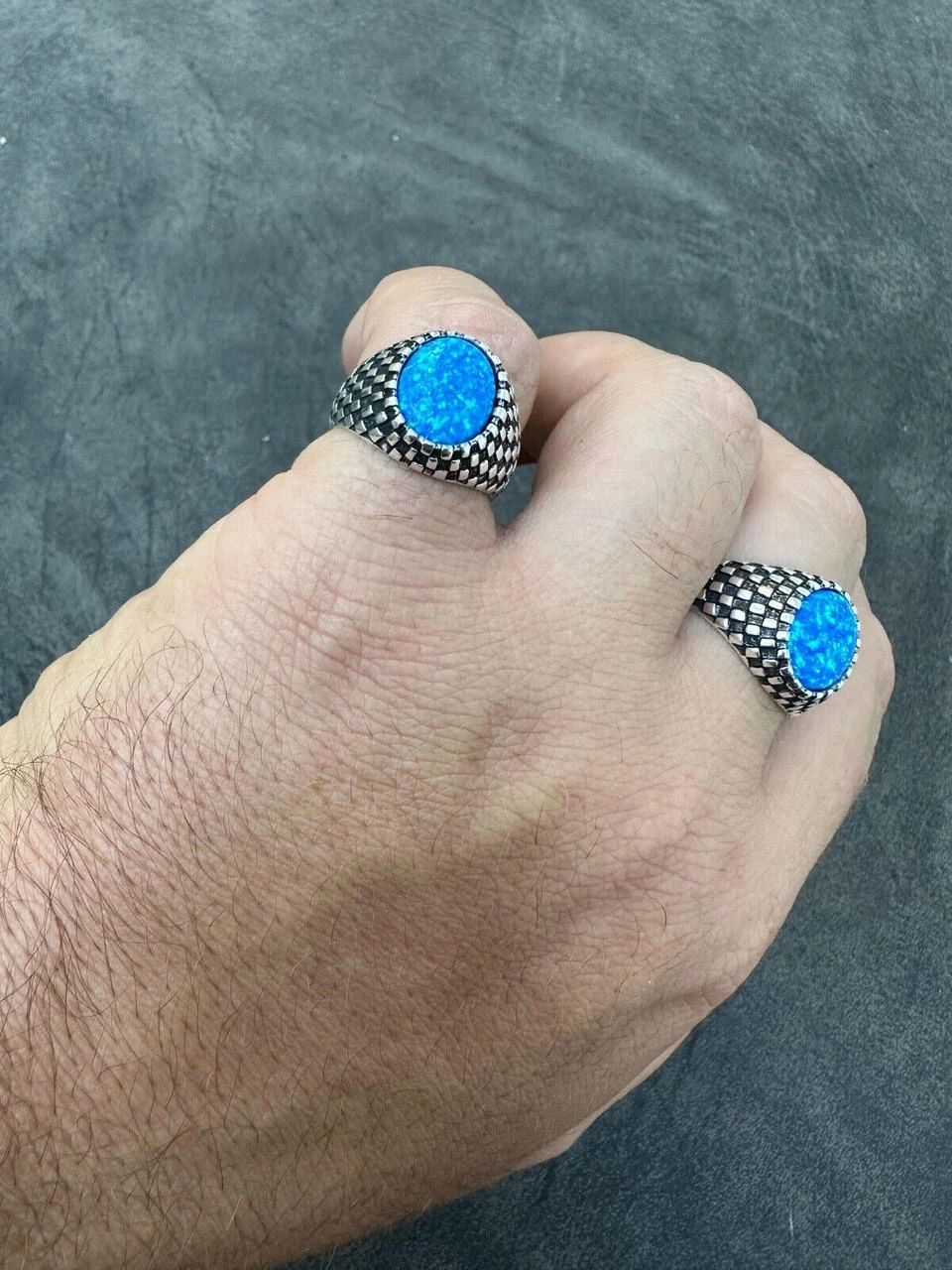 Real 925 Sterling Silver Lab Created Fire Blue Opal Gem Stone Ring Mens Ladies 18 Real 925 Sterling Silver Lab Created Fire Blue Opal Gem Stone Ring Mens Ladies - Image 16