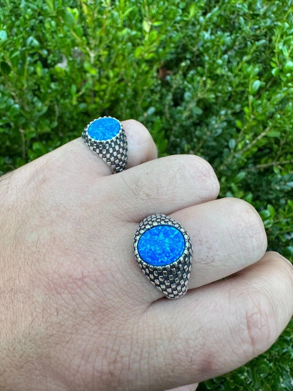 Real 925 Sterling Silver Lab Created Fire Blue Opal Gem Stone Ring Mens Ladies 19 Real 925 Sterling Silver Lab Created Fire Blue Opal Gem Stone Ring Mens Ladies - Image 17