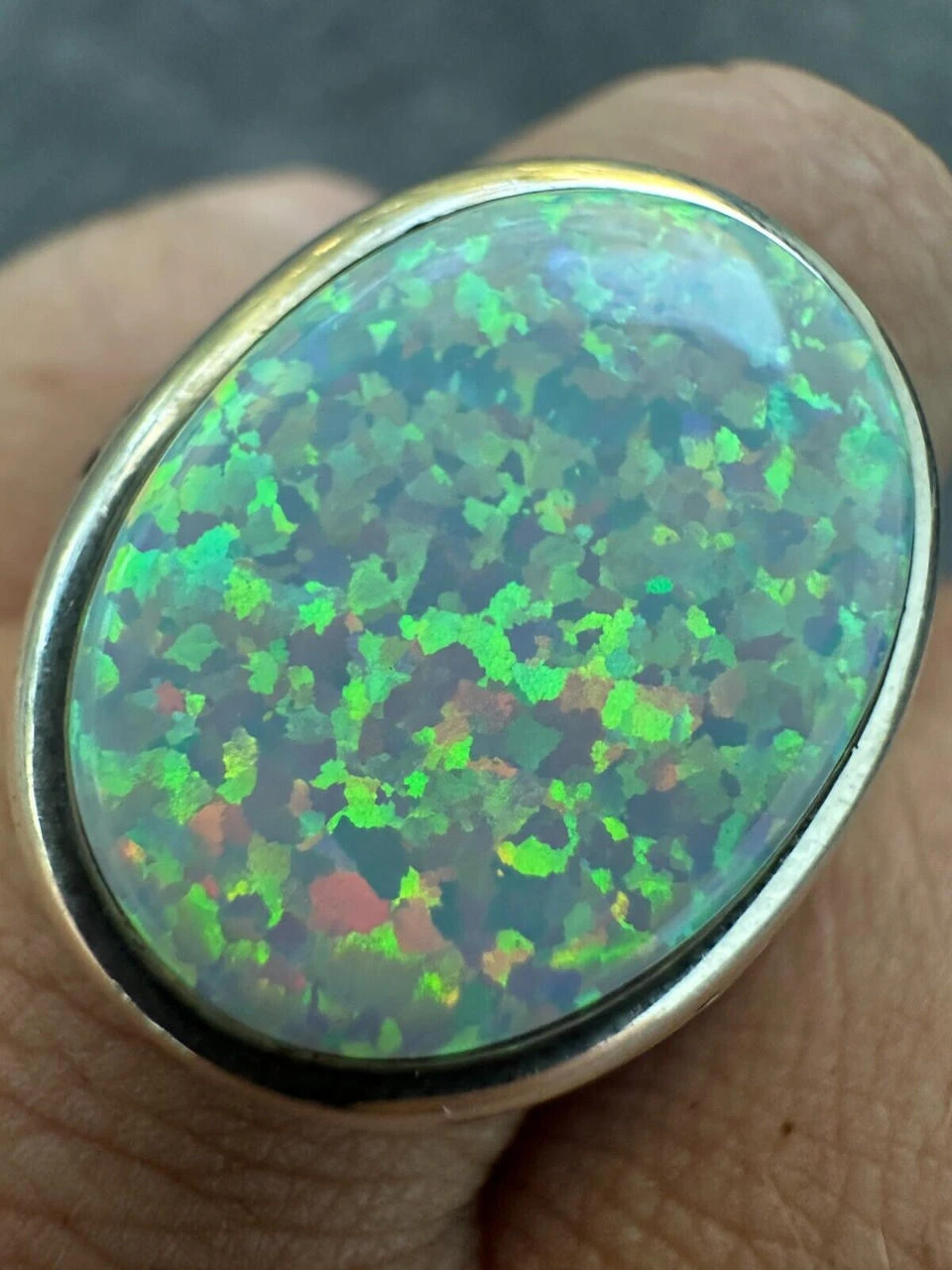 Real 925 Sterling Silver Lab Created White Fire Opal Gem Stone Ring Large Mens 6 Real 925 Sterling Silver Lab Created White Fire Opal Gem Stone Ring Large Mens - Image 4