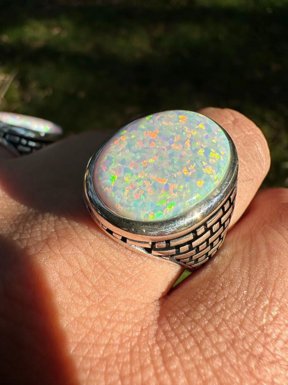 Real 925 Sterling Silver Lab Created White Fire Opal Gem Stone Ring Large Mens 10 Real 925 Sterling Silver Lab Created White Fire Opal Gem Stone Ring Large Mens - Image 8