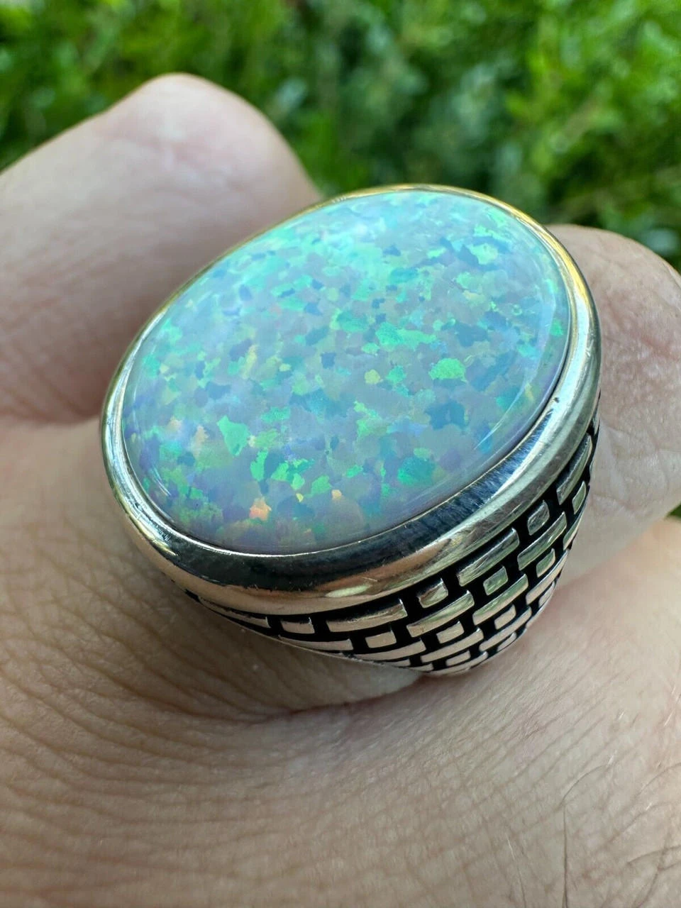 Real 925 Sterling Silver Lab Created White Fire Opal Gem Stone Ring Large Mens 18 Real 925 Sterling Silver Lab Created White Fire Opal Gem Stone Ring Large Mens - Image 16