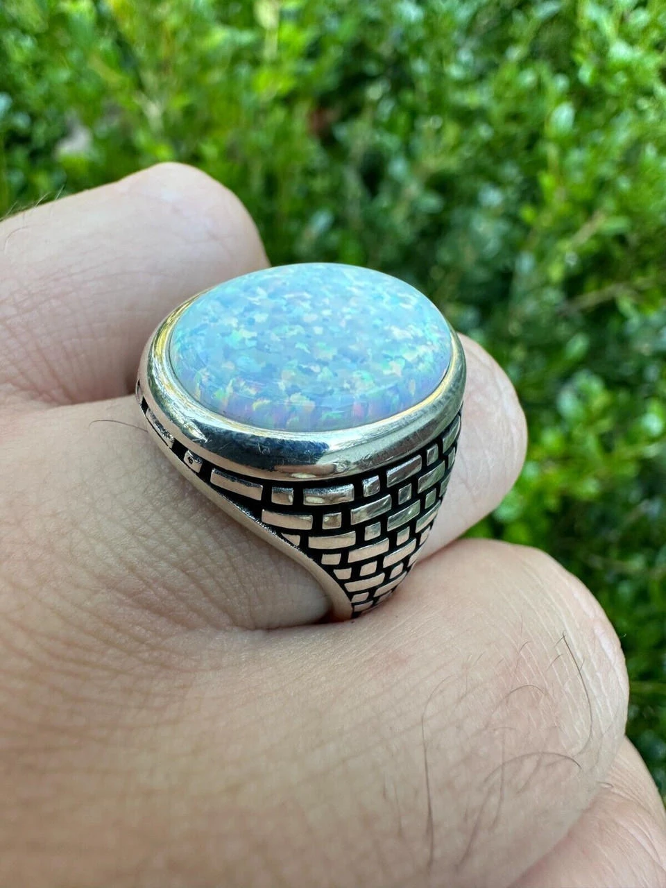 Real 925 Sterling Silver Lab Created White Fire Opal Gem Stone Ring Large Mens 20 Real 925 Sterling Silver Lab Created White Fire Opal Gem Stone Ring Large Mens - Image 18