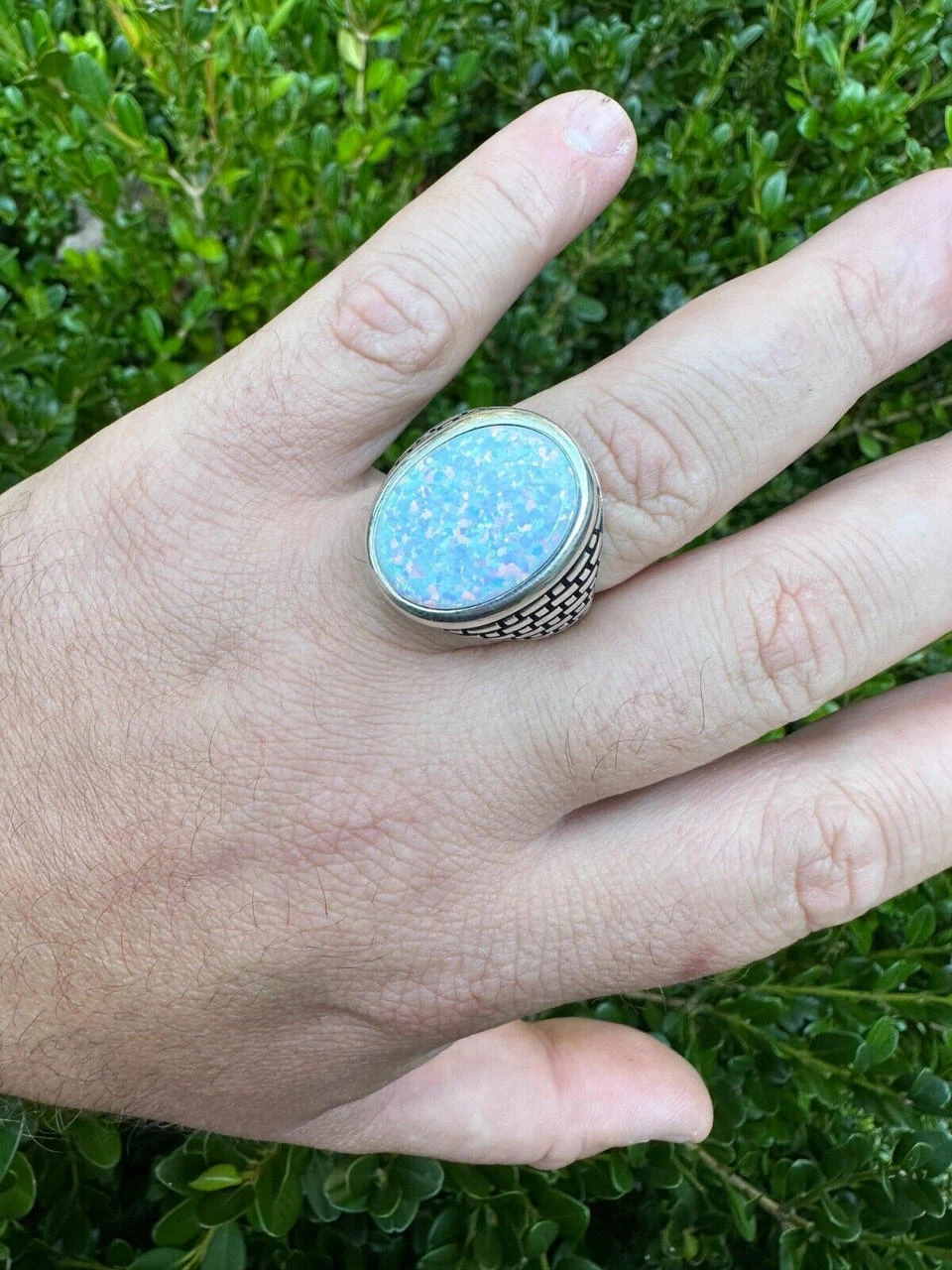 Real 925 Sterling Silver Lab Created White Fire Opal Gem Stone Ring Large Mens 19 Real 925 Sterling Silver Lab Created White Fire Opal Gem Stone Ring Large Mens - Image 17