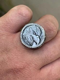 Real 925 Sterling Silver Mens Coin Ring USA Eagle American Liberty Dollar 7-13 -Harlem Bling Shop harlembling real 925 sterling silver mens coin ring usa eagle american liberty dollar 7 13 97362.1664393643
