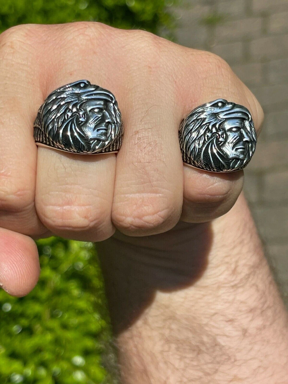 Real 925 Sterling Silver Mens Indian Chief In Eagle Headdress Native American 12 Real 925 Sterling Silver Mens Indian Chief In Eagle Headdress Native American - Image 10