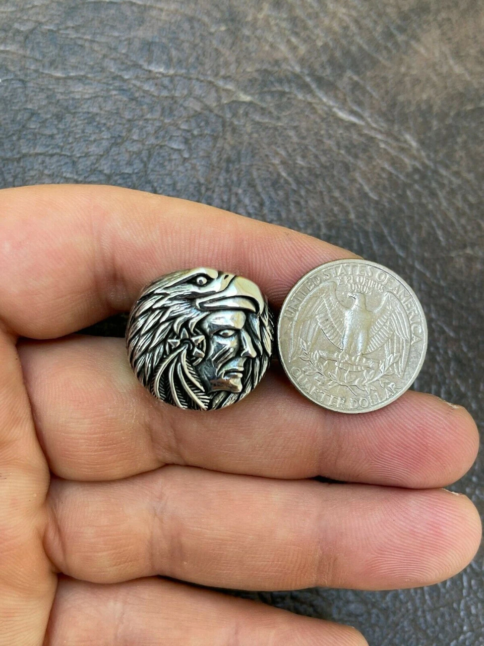 Real 925 Sterling Silver Mens Indian Chief In Eagle Headdress Native American 9 Real 925 Sterling Silver Mens Indian Chief In Eagle Headdress Native American - Image 7
