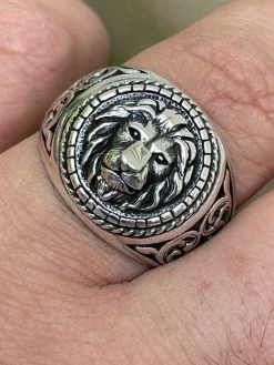 Real 925 Sterling Silver Mens Plain Lion Ring Leo Head Size 7 8 9 10 11 12 13