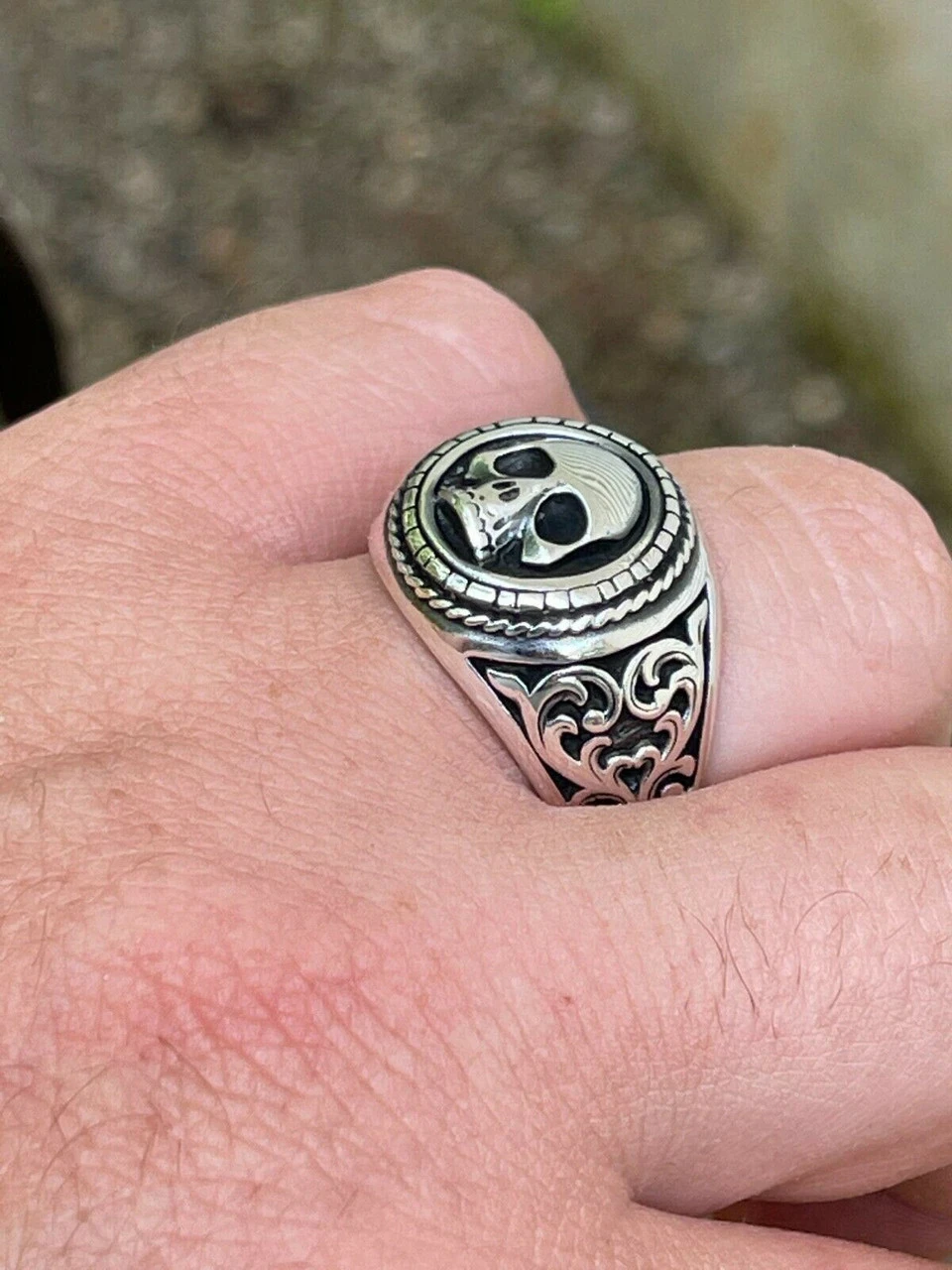 Real 925 Sterling Silver Mens Skull Ring Vintage Oxidized Black Rhodium Sz 7-13 4 Real 925 Sterling Silver Mens Skull Ring Vintage Oxidized Black Rhodium Sz 7-13 - Image 2
