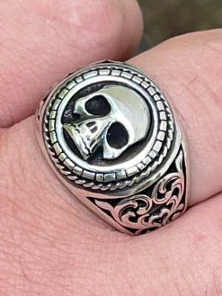 Real 925 Sterling Silver Mens Skull Ring Vintage Oxidized Black Rhodium Sz 7-13
