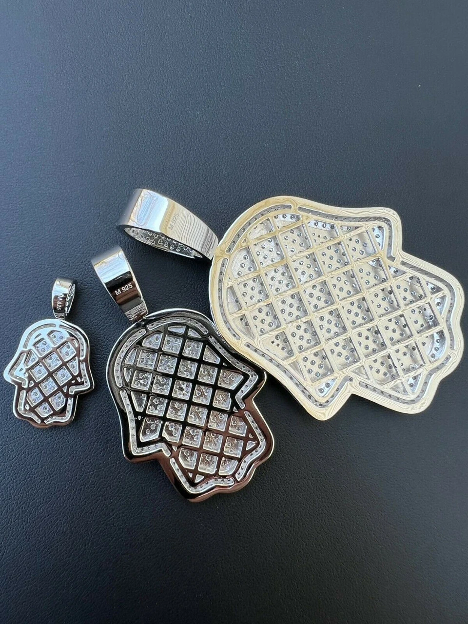 Real 925 Sterling Silver MOISSANITE Hamsa Hand Iced Pendant Pass Diamond Tester 11 Real 925 Sterling Silver MOISSANITE Hamsa Hand Iced Pendant Pass Diamond Tester - Image 9