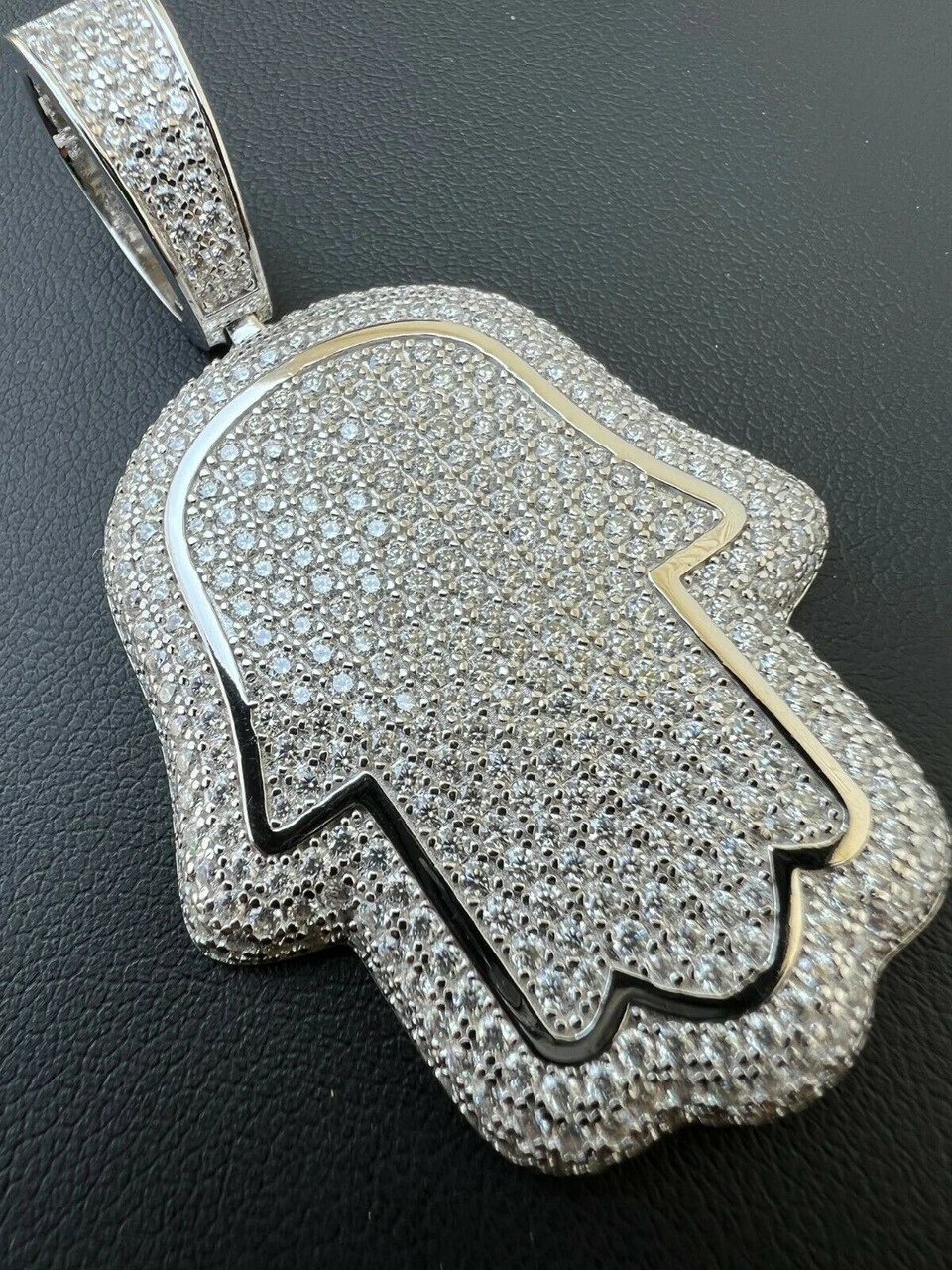 Real 925 Sterling Silver MOISSANITE Hamsa Hand Iced Pendant Pass Diamond Tester 12 Real 925 Sterling Silver MOISSANITE Hamsa Hand Iced Pendant Pass Diamond Tester - Image 10