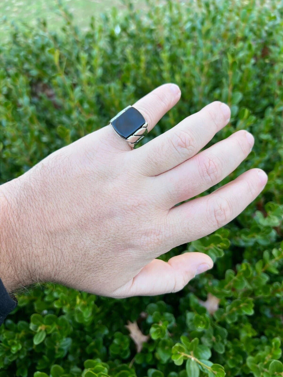 Real 925 Sterling Silver Natural Black Onyx Gemstone W. Miami Cuban Design Ring 13 Real 925 Sterling Silver Natural Black Onyx Gemstone W. Miami Cuban Design Ring - Image 11