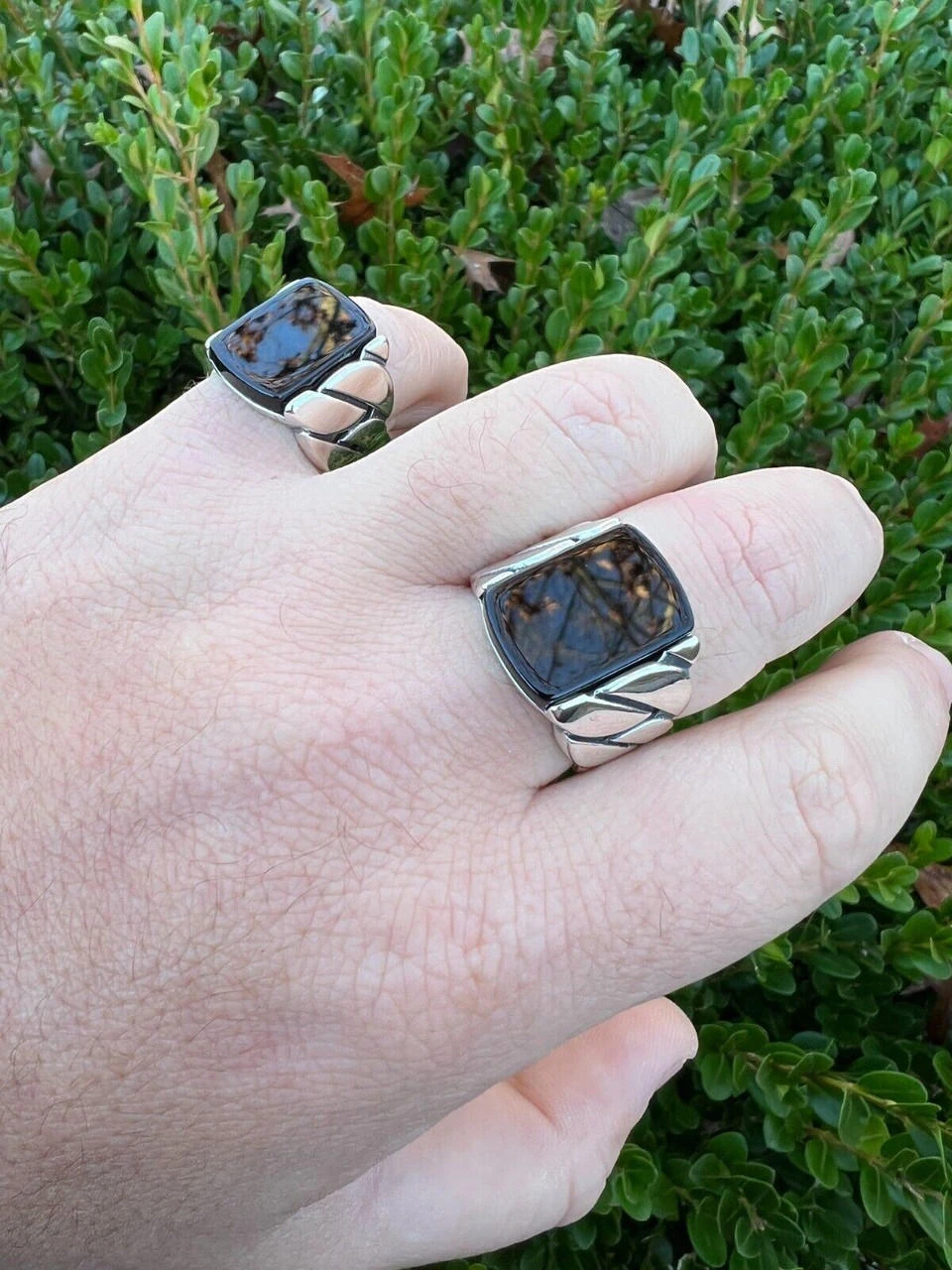 Real 925 Sterling Silver Natural Black Onyx Gemstone W. Miami Cuban Design Ring 12 Real 925 Sterling Silver Natural Black Onyx Gemstone W. Miami Cuban Design Ring - Image 10