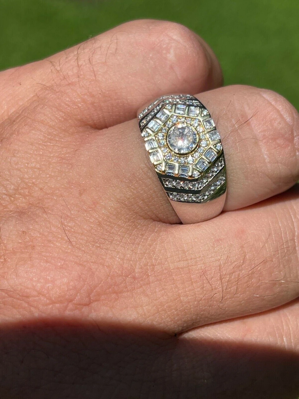 Real 925 Sterling Silver Out Iced Diamond Hip Hop Solitaire Ring Men's Size 6-13 5 Real 925 Sterling Silver Out Iced Diamond Hip Hop Solitaire Ring Men's Size 6-13 - Image 3