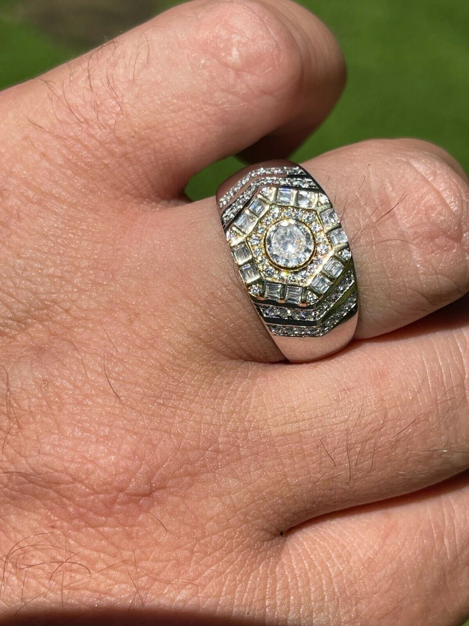 Real 925 Sterling Silver Out Iced Diamond Hip Hop Solitaire Ring Men's Size 6-13 8 Real 925 Sterling Silver Out Iced Diamond Hip Hop Solitaire Ring Men's Size 6-13 - Image 6