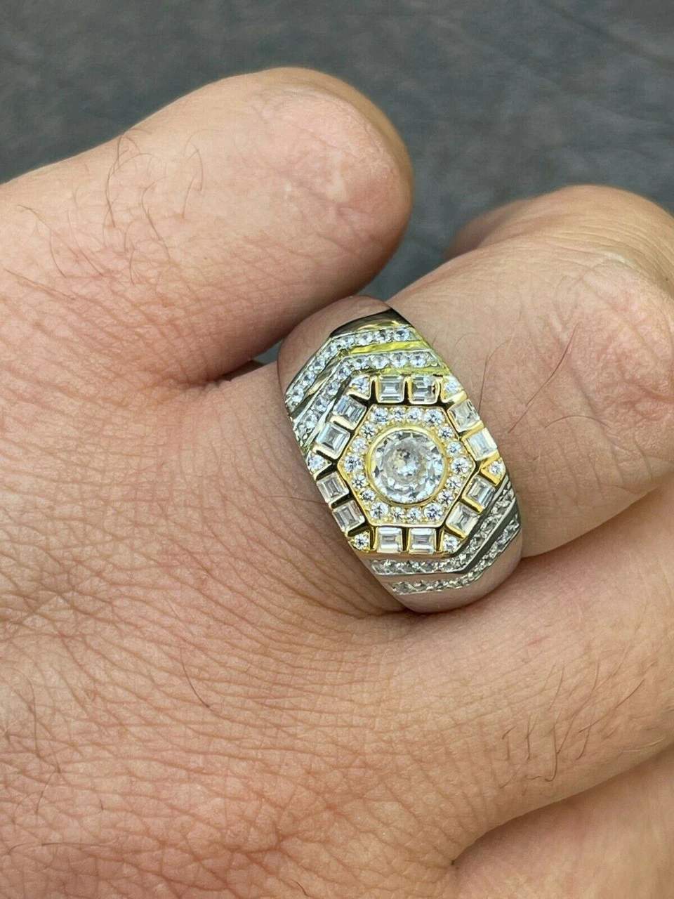 Real 925 Sterling Silver Out Iced Diamond Hip Hop Solitaire Ring Men's Size 6-13 4 Real 925 Sterling Silver Out Iced Diamond Hip Hop Solitaire Ring Men's Size 6-13 - Image 2