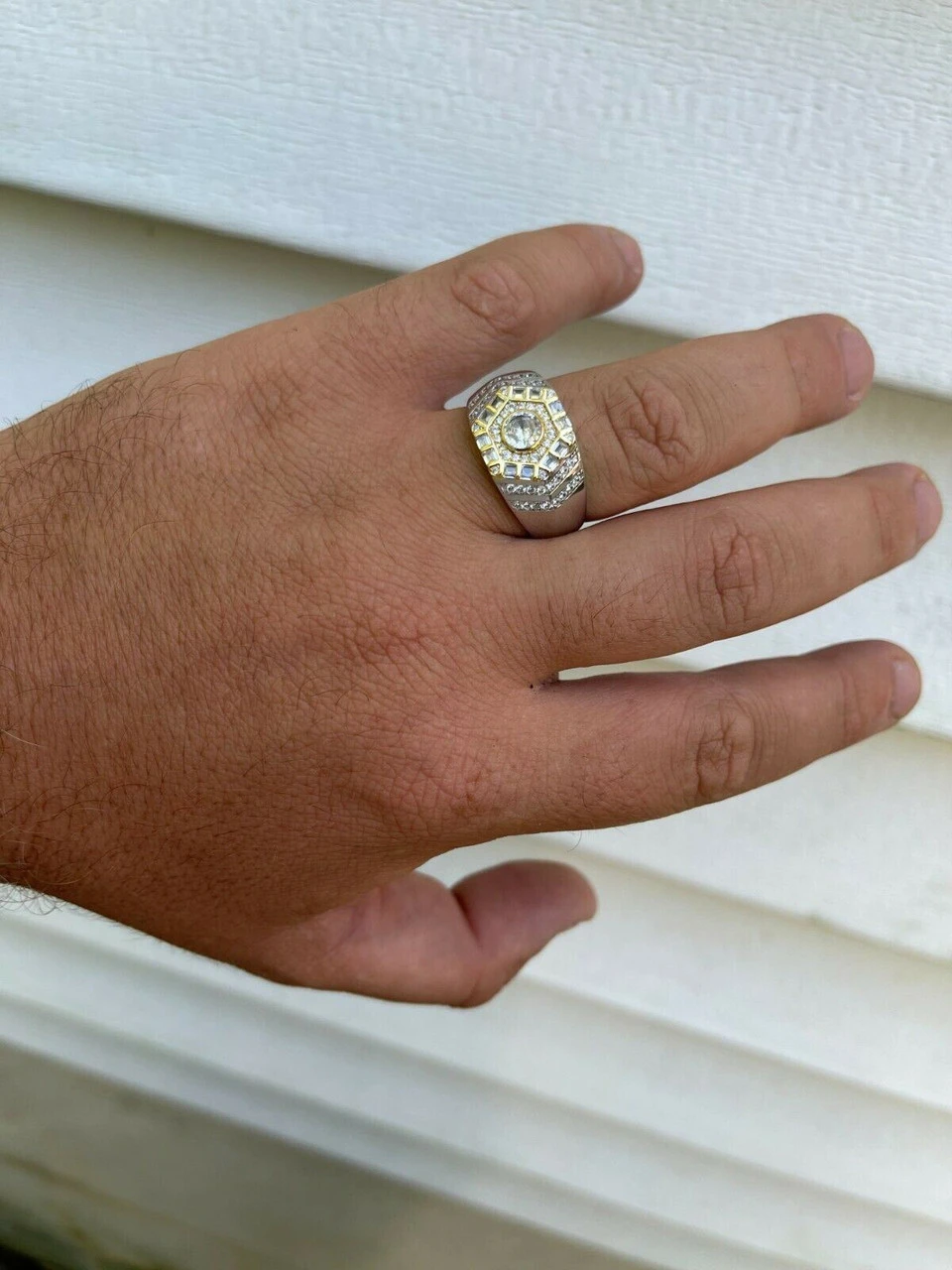 Real 925 Sterling Silver Out Iced Diamond Hip Hop Solitaire Ring Men's Size 6-13 7 Real 925 Sterling Silver Out Iced Diamond Hip Hop Solitaire Ring Men's Size 6-13 - Image 5