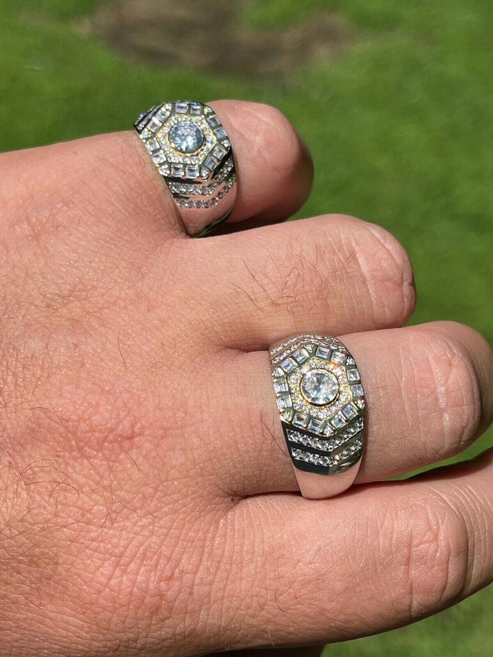 Real 925 Sterling Silver Out Iced Diamond Hip Hop Solitaire Ring Men's Size 6-13 10 Real 925 Sterling Silver Out Iced Diamond Hip Hop Solitaire Ring Men's Size 6-13 - Image 8