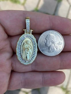 Real 925 Sterling Silver - Virgin Mary Necklace Pendant Iced Baguette Medallion 18 Real 925 Sterling Silver - Virgin Mary Necklace Pendant Iced Baguette Medallion -Harlem Bling Shop harlembling real 925 sterling silver virgin mary necklace pendant iced baguette medallion 89684.1664399252