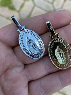 Real 925 Sterling Silver - Virgin Mary Necklace Pendant Iced Baguette Medallion 20 Real 925 Sterling Silver - Virgin Mary Necklace Pendant Iced Baguette Medallion -Harlem Bling Shop harlembling real 925 sterling silver virgin mary necklace pendant iced baguette medallion 98421.1664378503