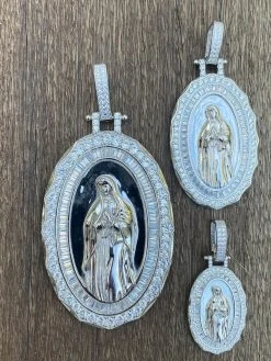 Real 925 Sterling Silver Virgin Mary Necklace Pendant Iced Diamond Medallion Men 25 Real 925 Sterling Silver Virgin Mary Necklace Pendant Iced Diamond Medallion Men -Harlem Bling Shop harlembling real 925 sterling silver virgin mary necklace pendant iced diamond medallion men 16477.1664378007