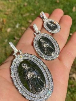Real 925 Sterling Silver Virgin Mary Necklace Pendant Iced Diamond Medallion Men 19 Real 925 Sterling Silver Virgin Mary Necklace Pendant Iced Diamond Medallion Men -Harlem Bling Shop harlembling real 925 sterling silver virgin mary necklace pendant iced diamond medallion men 20602.1664392095