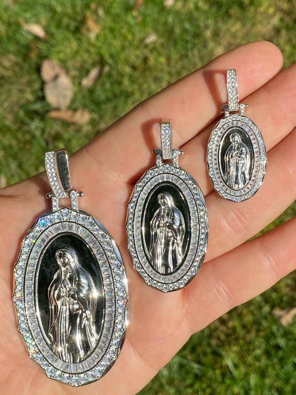 Real 925 Sterling Silver Virgin Mary Necklace Pendant Iced Diamond Medallion Men 16 Real 925 Sterling Silver Virgin Mary Necklace Pendant Iced Diamond Medallion Men - Image 14