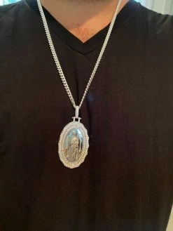 Real 925 Sterling Silver Virgin Mary Necklace Pendant Iced Diamond Medallion Men 24 Real 925 Sterling Silver Virgin Mary Necklace Pendant Iced Diamond Medallion Men -Harlem Bling Shop harlembling real 925 sterling silver virgin mary necklace pendant iced diamond medallion men 89315.1664375534