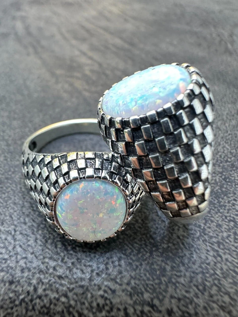 Real 925 Sterling Silver White Lab Created Fire Opal Gem Stone Ring Mens Ladies 5 Real 925 Sterling Silver White Lab Created Fire Opal Gem Stone Ring Mens Ladies - Image 3