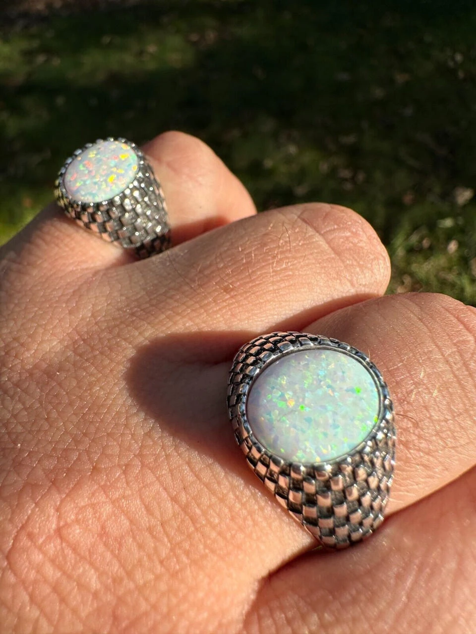 Real 925 Sterling Silver White Lab Created Fire Opal Gem Stone Ring Mens Ladies 4 Real 925 Sterling Silver White Lab Created Fire Opal Gem Stone Ring Mens Ladies - Image 2