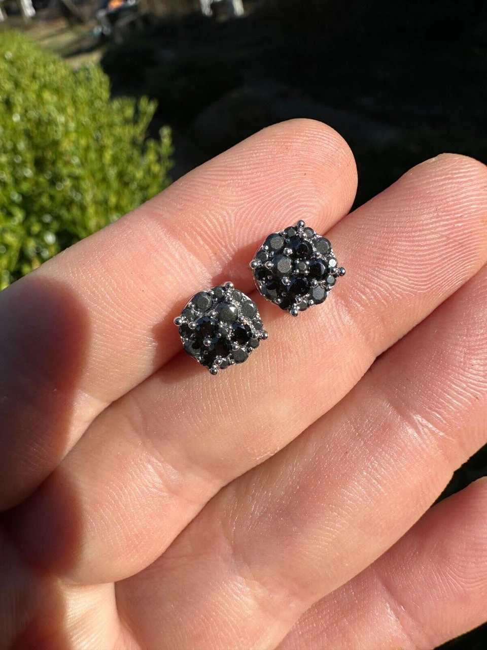Real Black MOISSANITE Oxidized Rhodium 925 Silver Round Cluster Earrings Hip Hop 15 Real Black MOISSANITE Oxidized Rhodium 925 Silver Round Cluster Earrings Hip Hop - Image 13