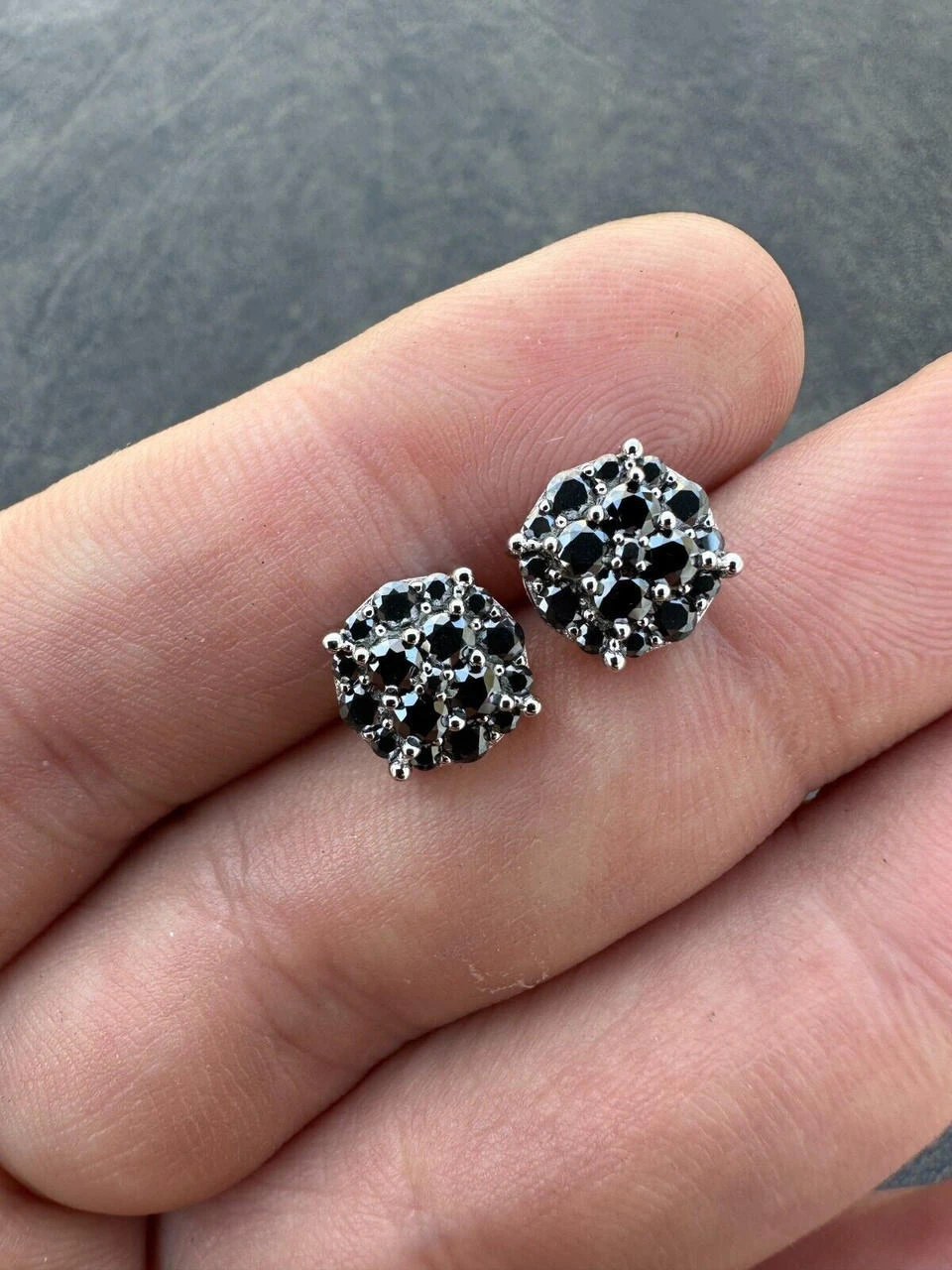 Real Black MOISSANITE Oxidized Rhodium 925 Silver Round Cluster Earrings Hip Hop 17 Real Black MOISSANITE Oxidized Rhodium 925 Silver Round Cluster Earrings Hip Hop - Image 15